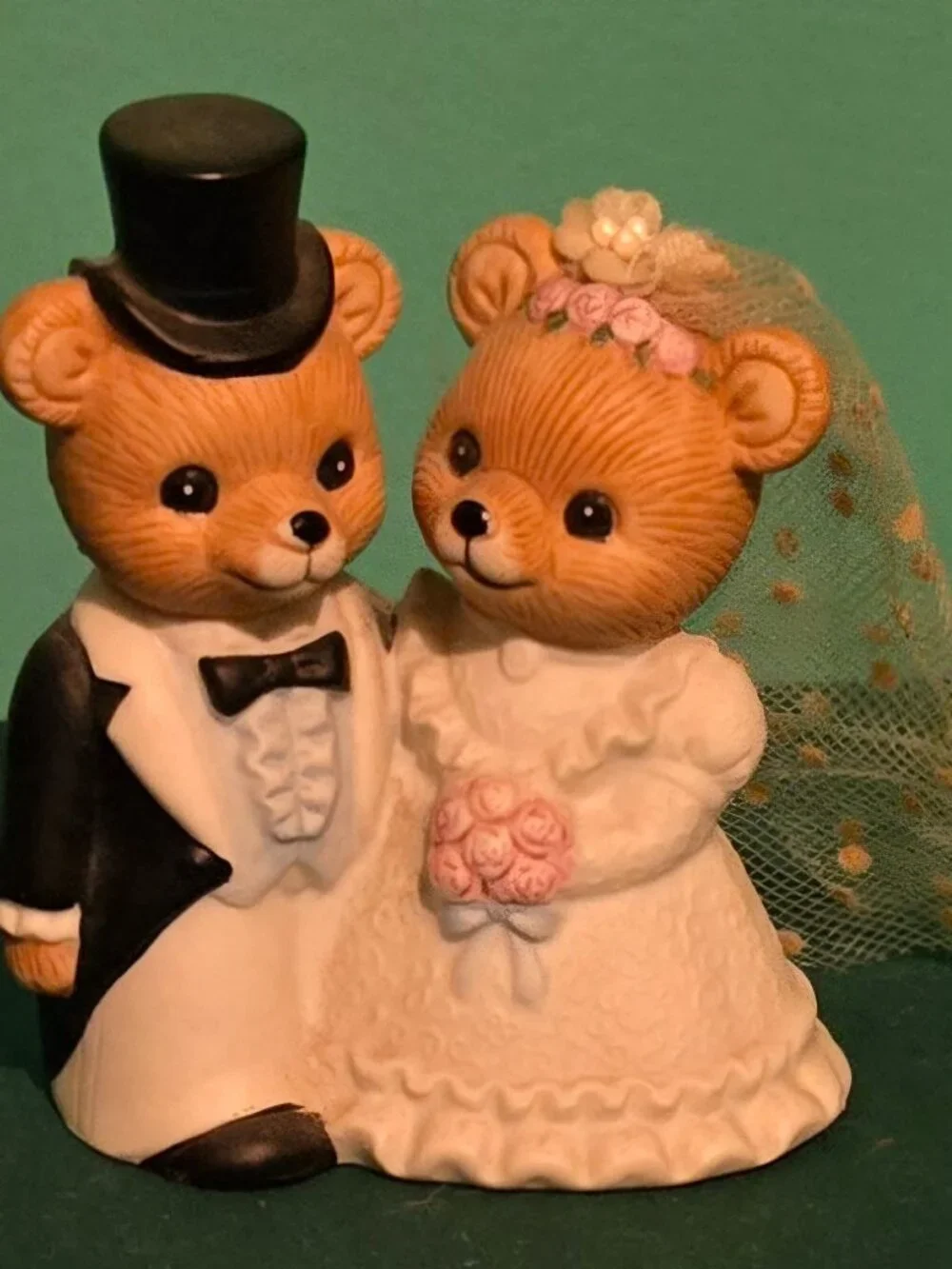 Homco Teddy Bears WEDDING COUPLE Bride & Groom Ceramic Porcelain 3” Figurine